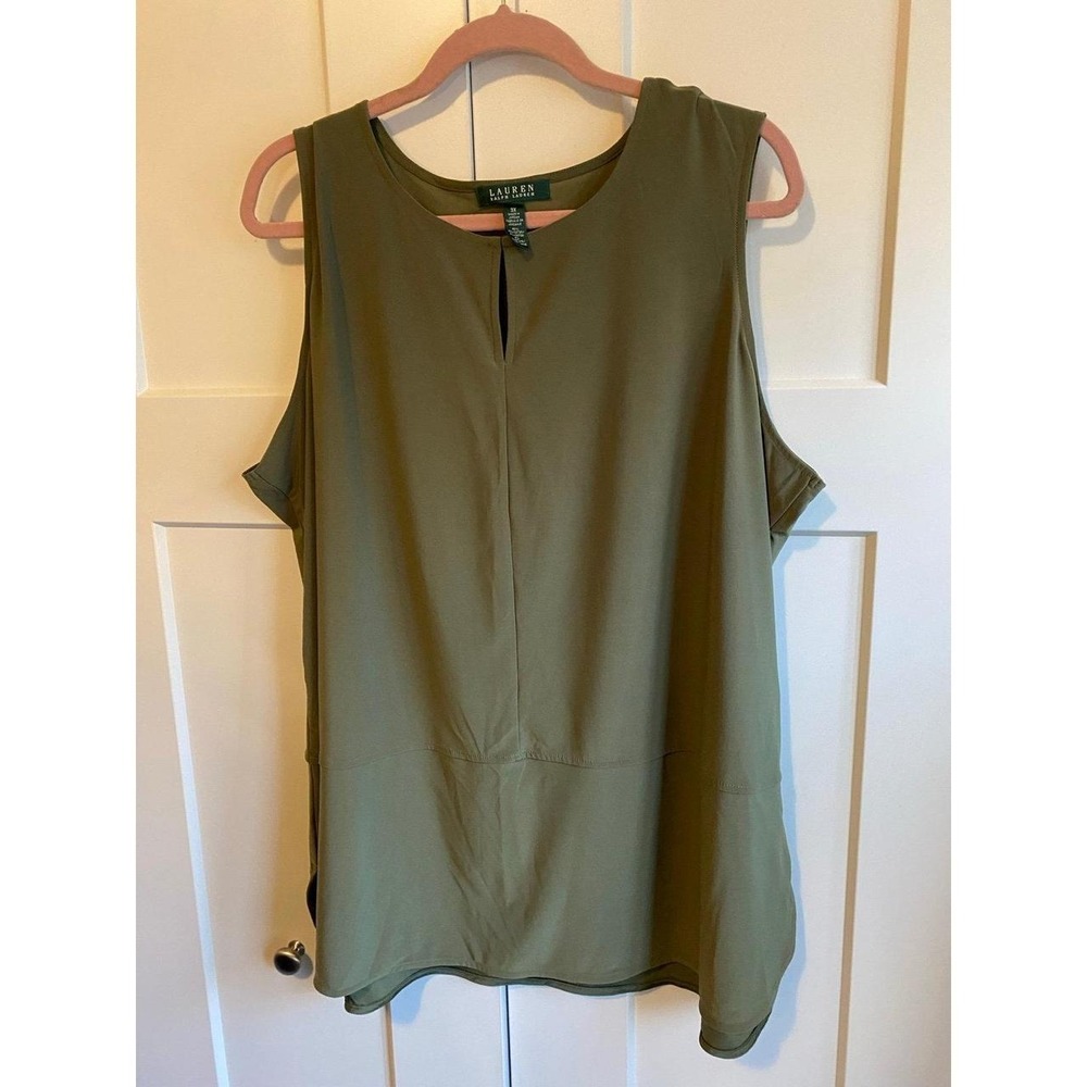 Ralph Lauren LRL Pullover Shirt Blouse 3X Green Tank Top Poly Elastane r2